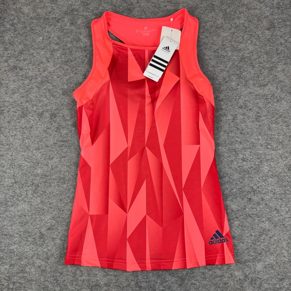 Adidas Climacool Club Tank Top Geometric Flared Red Pink Womens XS